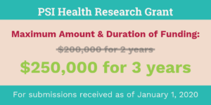 Cover photo outlining change to PSI Health Research grant