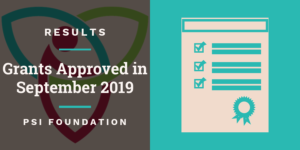 Cover photo with title "Application Results - Grants Approved in September 2019 - PSI Foundation"