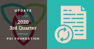 Cover picture with paper/refresh button icon and text "Update - 2020 3rd Quarter - PSI Foundation"